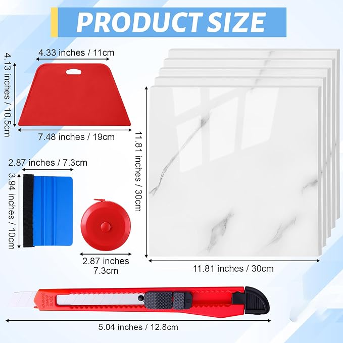 Nuanchu 72 Pcs Peel and Stick Shower Waterproof Tiles Wall Panels 12 x 12 Inch Self Adhesive Backsplash with Ruler Knife & 2 Scrapers for Washroom Bathroom Living Room, Not Real Tile (Carrara White) - Image 2