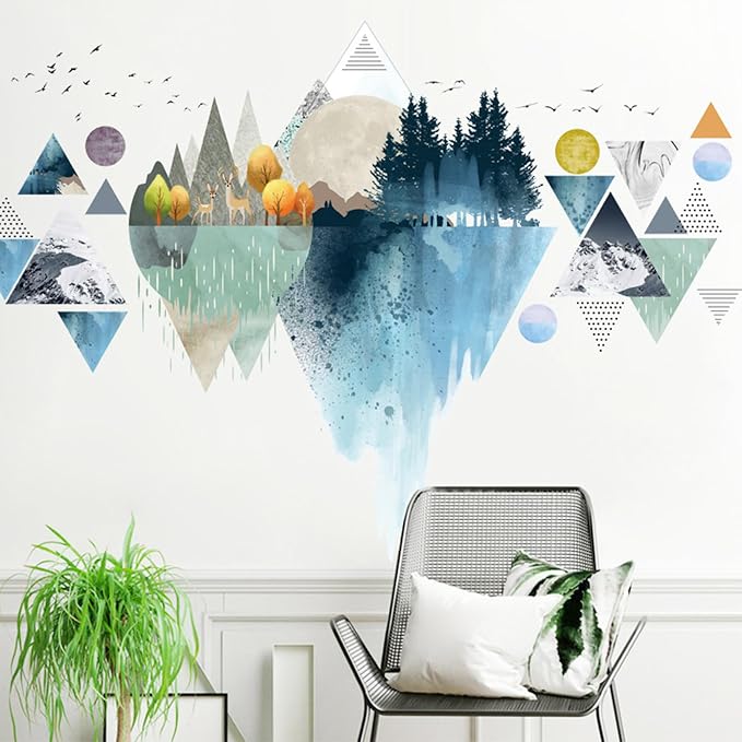 Nordic Geometric Wall Stickers, Removable DIY Mountain Reflection Wall Decal Murals Peel and Stick 3D Wall Art Stickers Murals Home Decor for Boy Bedroom Nursery Rooms Living Room - Image 5