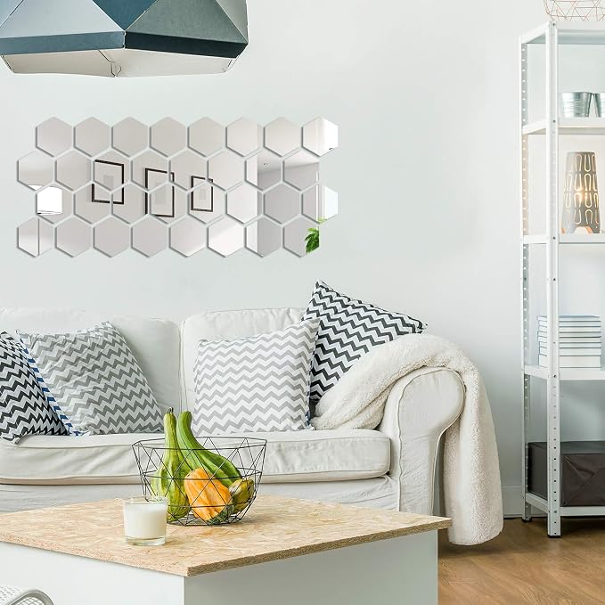 Shappy 32 Pcs Hexagon Mirror Wall Stickers, 10 x 8.6 x 5 cm - Image 6