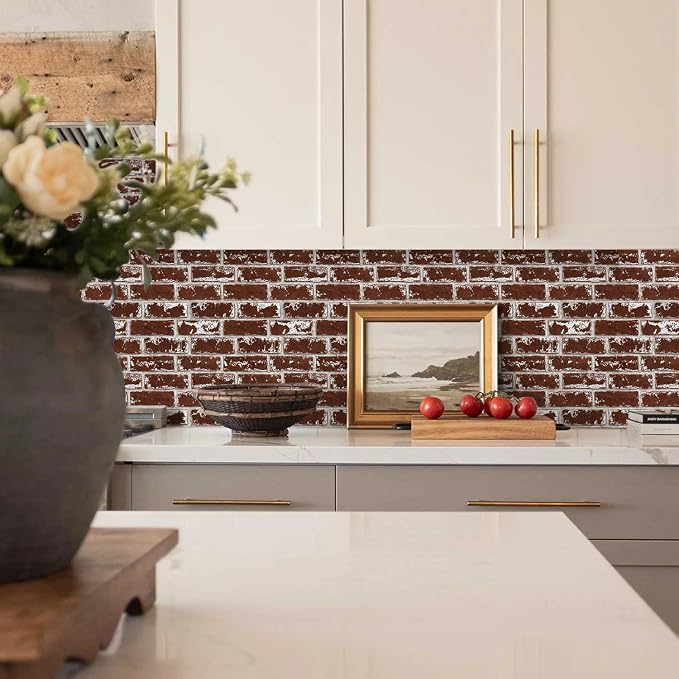 Commomy 3D Wall Panels Peel and Stick Faux Brick 10 Pcs 11.8" x 11.8" | Small Size Thin PVC Brick Wallpaper Tiles Backsplash for Kitchen,Bedroom,Living Room,Quick DIY Wall Decor(Covers 9.7 sq.ft) - Image 7