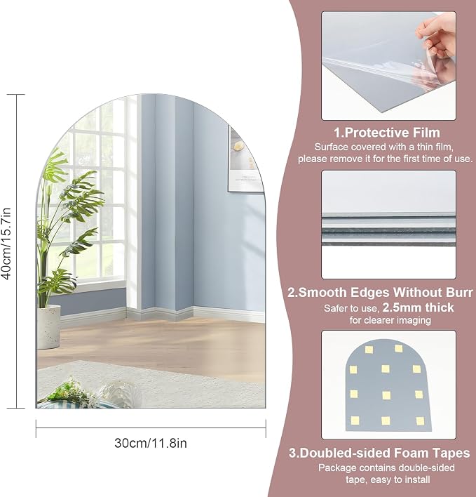 16 x 12 Arched Wall Mirror for Bathroom, Arch Mirror Wall Decor - Image 3