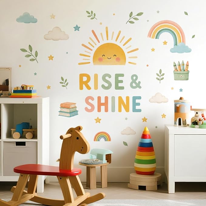 Boho Sun Wall Decal Watercolor Modern Half Sun Wall Decal Sun Rainbow Cloud Wall Stickers Vinyl Sticker for Classroom Playroom Bedroom Wall Decor - Image 3