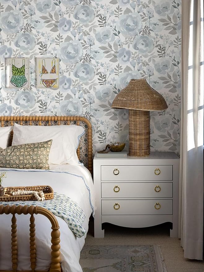 Orainege Peel and Stick Wallpaper Peony Floral Wallpaper | 17.3inx118.1in Self Adhesive Contact Paper Removable Decorative Wallpapers for Bedroom Laundry Nursery Room Decor Vinyl,Blue - Image 2