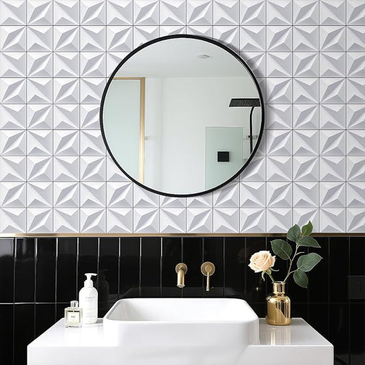 YENHOME Modern White 3D Geometric Peel and Stick Wallpaper 17.5"X118" Embossed Self-Adhesive Wall Panels Tear-Resistant Removable Vinyl for Living Room, Bathroom, Cabinet Renter Friendly Decor by Yenhome