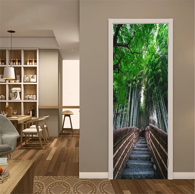artfanke 3D Peel and Stick Door Murals 30.3"x78.7" - Self-Adhesive Door Wallpaper Stickers -Path in Forest of Bamboo Wall Poster Home Decor(2 Sheets/Set) - Image 5
