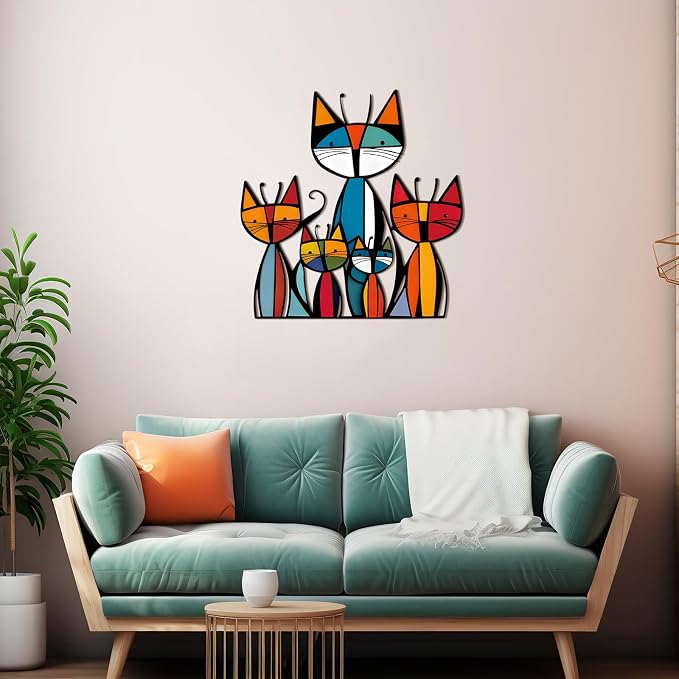 Wesiti Cat Wall Art Metal Sculpture Decor 10.2x11.8 Retro Mid Century | Colorful Geometric Feline Art, Metal Wall Hanging for Living Room Bedroom, Gift for Pet Lovers, Mid Century Modern - Image 6