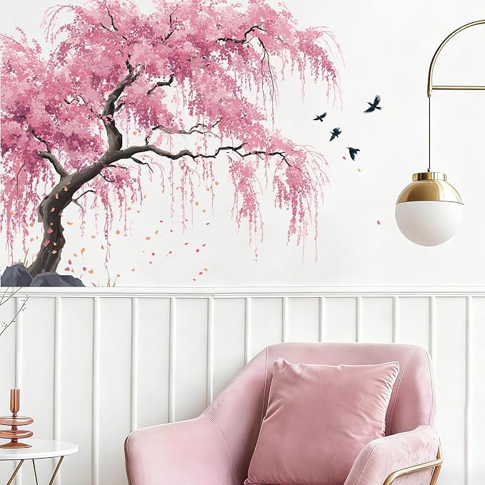 Cherry Blossom Tree Wall Decals Stickers, Watercolor Floral Wall Art Peel and Stick, Removable Vinyl Wall Decor for Bedroom, Living Room, Office, Home Decoration - Image 8