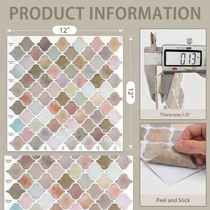 Arttown Peel and Stick 3D Wall Backsplash, 10-Sheet, 12" × 12" Moroccan | Subway Tiles Self Adhesive Thicker Design Wall Tile Panel Wallpaper for Kitchen Balcony Bathroom Rental Housing - Image 3