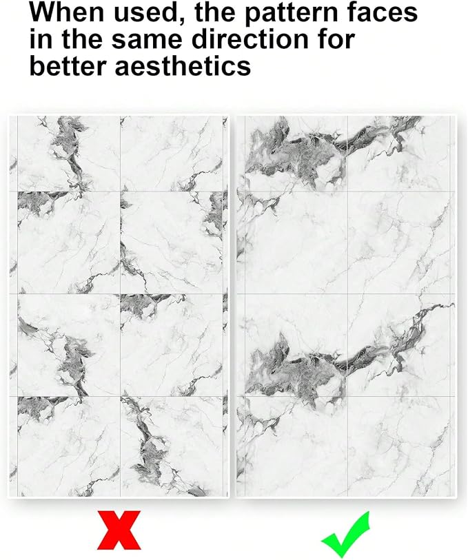 Chejiaye 22pcs Marble Peel and Stick Backsplash Waterproof Washroom Wall Panels, Peel and Stick Tile, PVC Foam Wall Panels for Kitchen,Bathroom,Living Room,White and Grey(Not Real Tile,11.8" x 11.8") - Image 9