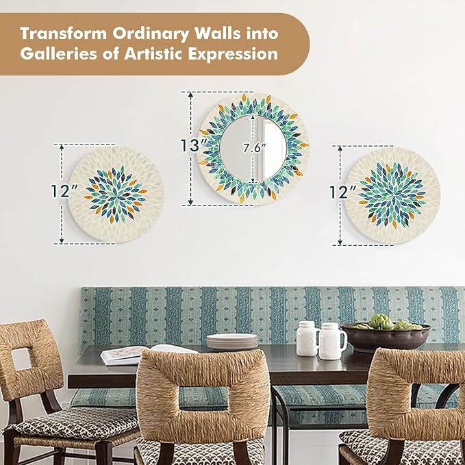 Jewel-Tone Mother of Pearl Mirror Wall Decor for Living Room,Colored - Image 3