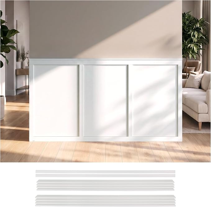 Board and Batten Wall Panel Kit Wainscoting Panels White, 10-Piece Set Paintable Wall Panels for Interior Wall Decor Cover 39 x 79 Inch, Wall Panel Kit for Bedroom Living Room Office Home Decor by QUTREY