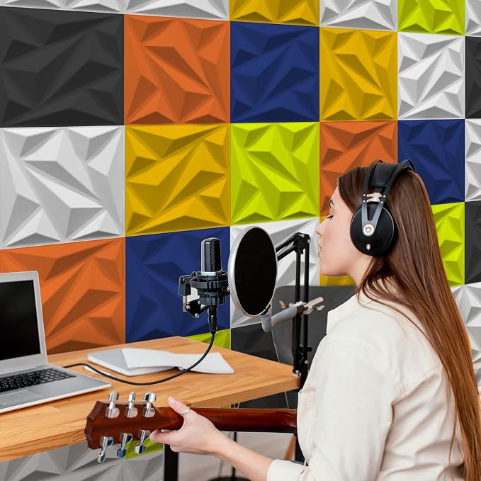 Art3dwallpanels Acoustic Panels, Fluorescent Green, 20 Pack, 12" X 12" | Soundproof Wall Panels, Sound Dampening, 3D Wall Panels, Sound Absorbing, Without Tape, Flame Retardant Formaldehyde Free - Image 8