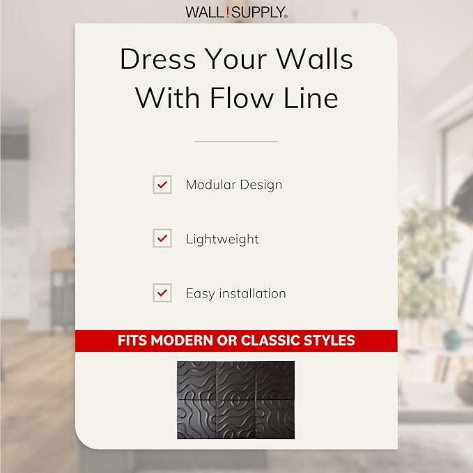 Wall!Supply 3D Flow Line Wall Panels, 12-Pack, Black | Lightweight XPS Foam, Wallpaper Alternative, Easy DIY Installation, Covers 32.29 Sq Ft, for Living Room, Bedroom, Office - Image 3