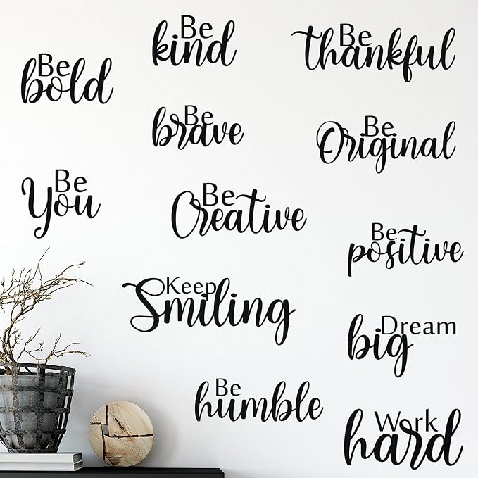 Marspark 12 Pcs Inspirational Wall Decals Motivational Quote Peel and Stick Vinyl Wall Quotes Stickers Removable Positive Saying Mirror Decals for Office Nursery Offices Teen Dorm Classroom, Black by Marspark