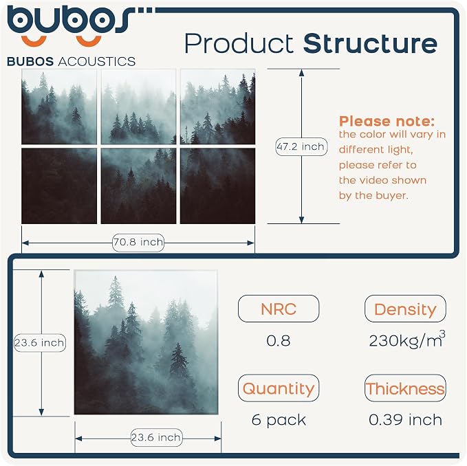 BUBOS 6 Pack Art Acoustic Wall Panels,70.8”x47.2”Self Adhesive for Home Decor | Peel and Stick, for Home Office, Studio & Wall Decor Sound Treatment, Wall Panels for Noise Reduction & Stylish Room - Image 2