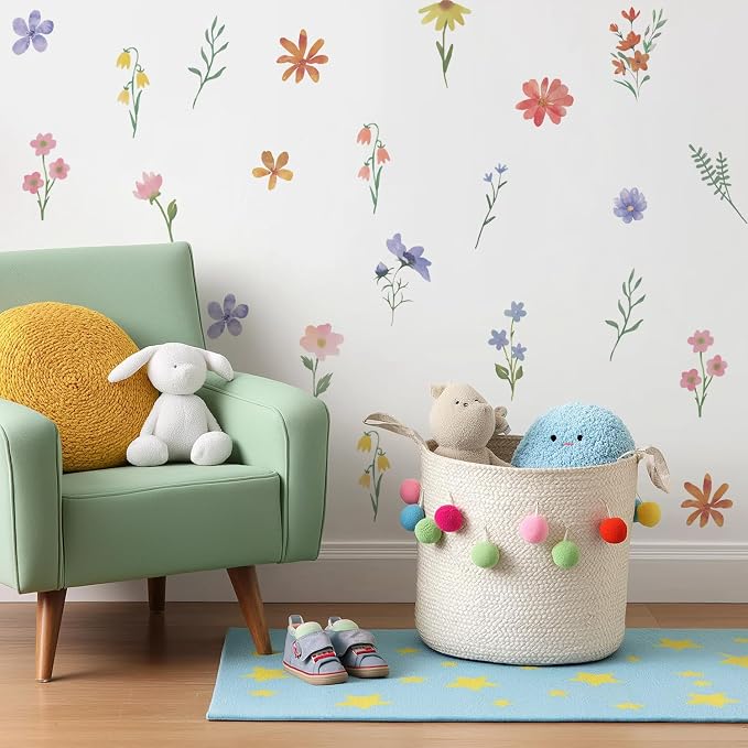 Nursery Floral Wall Stickers Decals Peel and Stick Decor 12 Sheets | Peel & stick, no residue, watercolor, nursery kids room bedroom playroom classroom decor, DIY craft, safe non-toxic material - Image 2