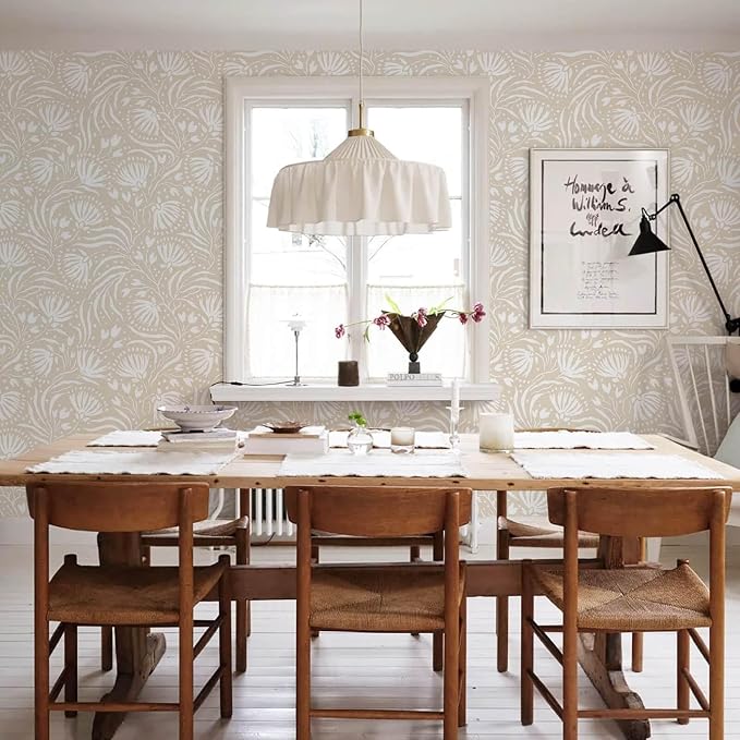 Ismoon Boho Peel and Stick Wallpaper Beige Floral Contact Paper Boho Stick on Wall Paper Textured Removable Self Adhesive Vinyl Wallpaper for Bedroom Bahtroom Wall Decor 17.3x385in - Image 5