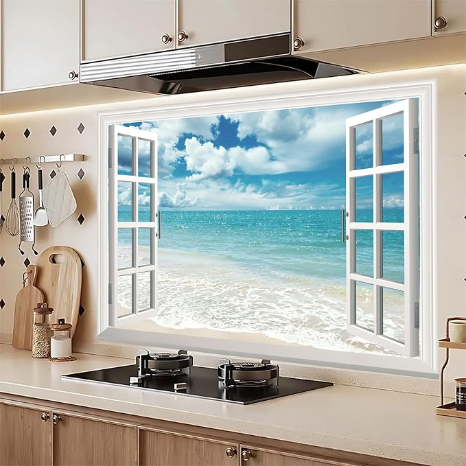 Fake Window Wall Mural White Beach (48"x32") | Peel and Stick Faux Window Wall Sticker Decal Poster for Bedroom Home Decor - Image 7