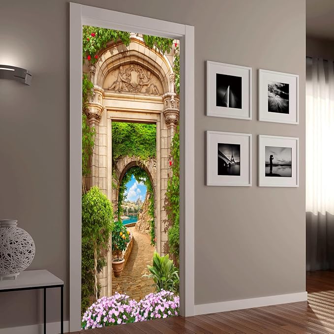 artfanke 3D Beautiful Garden Arch Peel and Stick Door Sticker 30.3"x78.7"-Self-Adhesive Door Murals Wallpaper - Wall Decal for Living Room Bedroom Decor (2 Sheets/Set) - Image 5