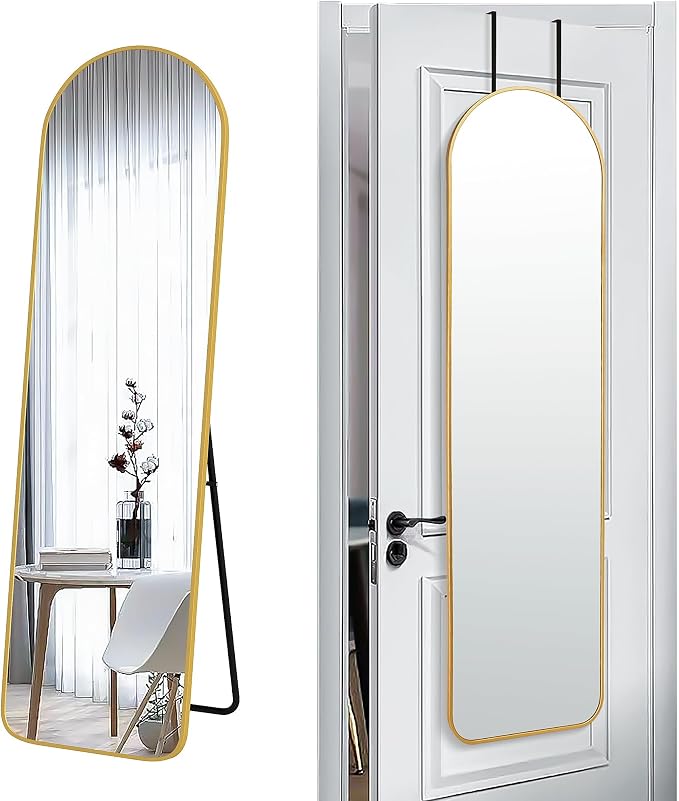 57x16" Full Length Mirror Floor Stand,Over the Door,Wall Mounted Gold by SCWF-GZ