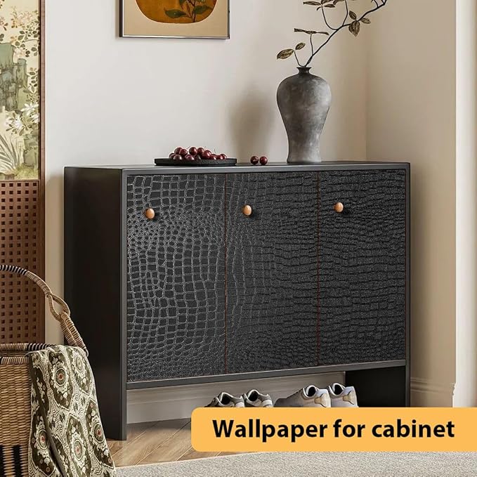 Arthome 17"×240" Black Crocodile Peel and Stick Wallpaper,Charcoal Black Alligator Textured Contact Paper Self-Adhesive Waterproof Embossed Easy Peel Off Wallpaper for Cabinet Bedroom Bathroom - Image 5