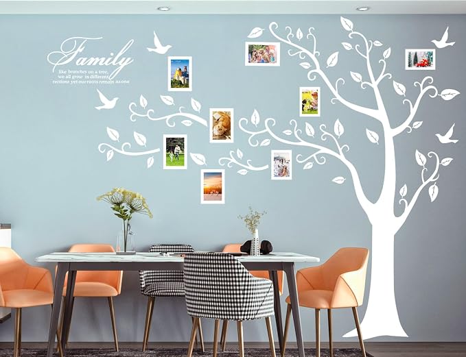 Large Family Photo Tree Wall Sticker 3D Peel and Stick Vinyl Photo Frame Tree Wall Decals Removable Quotes Leaf and Birds Wall Decor for Home Kids Bedroom Living Room Classroom Nursery L White - Image 6