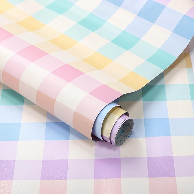 Drydiet Pastel Rainbow Checkered Wallpaper Peel Stick 15.8 x 118.1 | Self Adhesive, Colorful Pastel Design, Easy Apply Remove,Wall Sticker for Home Locker Dorm Classroom Living Room Decor by Drydiet