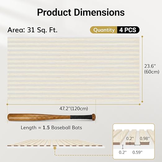 TONOR Wood Wall Panels for Interior Wall Decor, 4 Pack 47.2" x 23.6"(30.94ft²) Wood Slat Aacoustic Panels, Soundproof Wall Panels for Noise Cancelling and Decoration, Living Room, Office, White Oak - Image 4