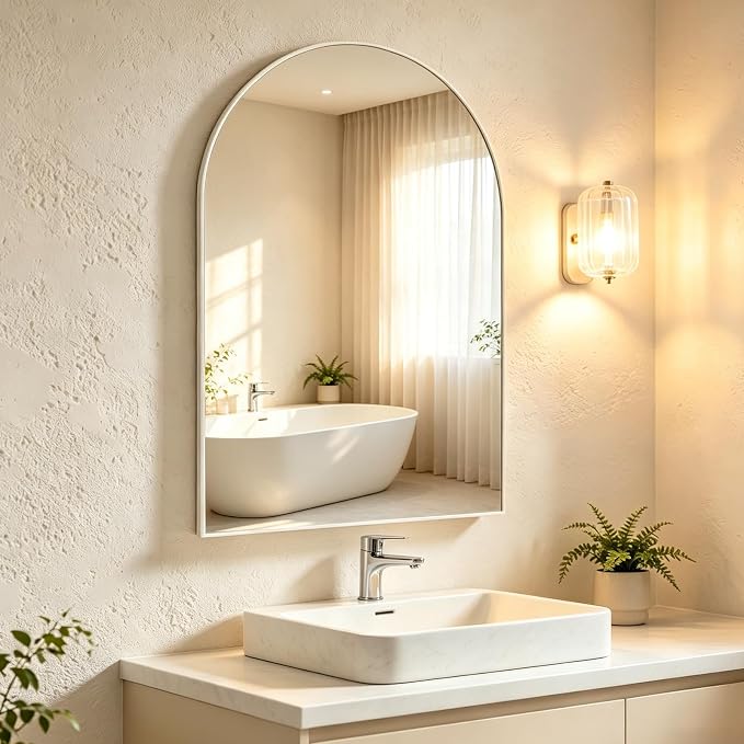Arched Wall Mirror for Bathroom, 20"x30" Arched Mirror Wall Mounted Mirror with Metal Frame, White Vanity Mirror Decor for Mantle, Bedroom, Entryway, Living Room - Image 7