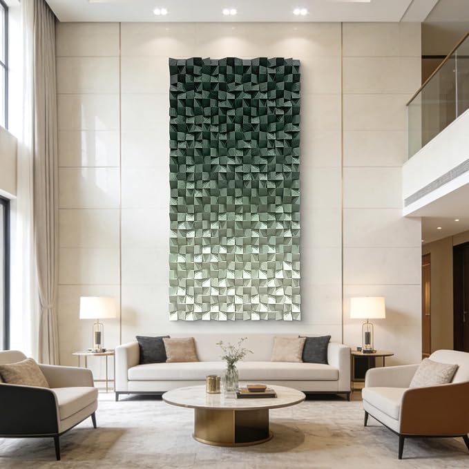 LIUZEYUE Green Textured Wood Wall Art, Evergreen Ombre Relief, Wooden Decor | green textured wall art; evergreen and soft sage, deep carved texture; entryway compact focal wall; 23.6 x 47.2 in - Image 9