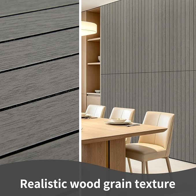 AMZDEPOT Peel and Stick Wood Panels for Wall, 6 Pack, Gray Washed Oak | Self-Adhesive Slat Wall Panels, PVC Thick, 3D Wood Grain Wallpaper, for Walls and Ceilings, 48"x15.75", Packed in Long Boxes - Image 6