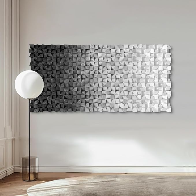 LIUZEYUE Faceted Monochrome Mosaic, Modern Wood Wall Sculpture | large office wall decor; graphite gray gradient, organic wood grain; executive office statement wall; 27.6 x 55.1 in - Image 6
