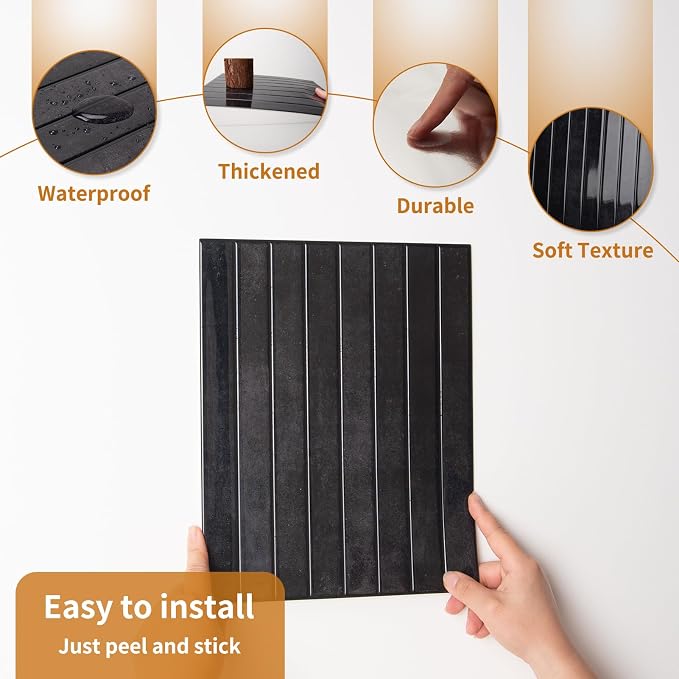 WOWSTAR 10-Sheet Thickened Black Peel and Stick Backsplash for Kitchen, Back Splashes Stick on Tile, Waterproof Wall Tiles - Image 6