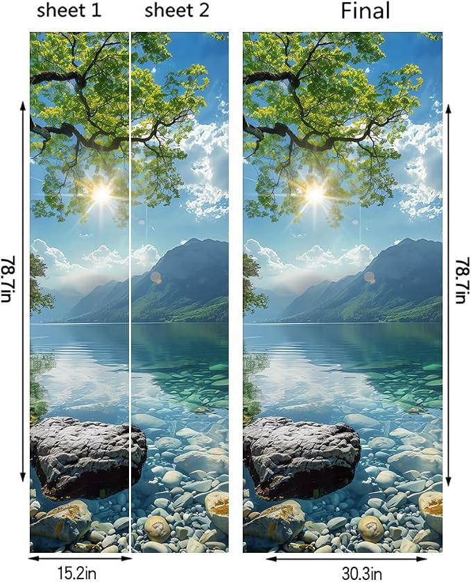 Green Tree Forest Lake Rock Sun Landscape Nature Door Stickers Decals Peel and Stick Removable Vinyl Waterproof Self Adhesive Wall Covers for Home 30.3" W x 78.7" H - Image 2