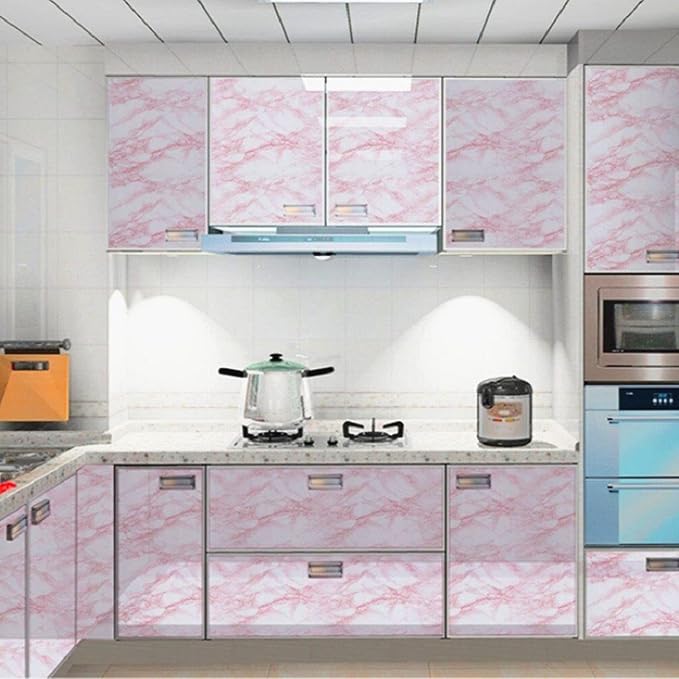 Marble Contact Paper Pink Peel and Stick Wallpaper for Kitchen Countertop | 15.7" x 118" Stick Paper Self-Adhesive Vinyl Watertight Great As Cabinets Drawer Shelf Wall Crafts Wall Paper Decorations - Image 2