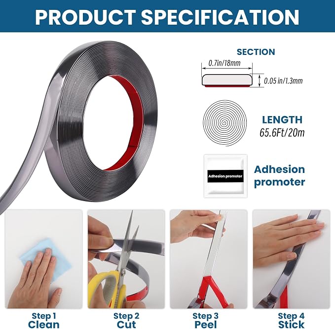 65.6 Ft Peel and Stick Molding Trim, Waterproof Decorative Strip - Image 2