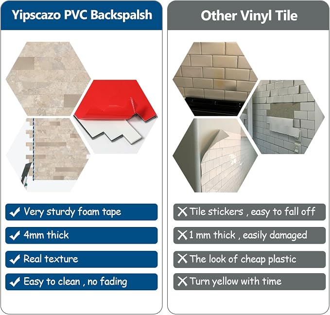 Yipscazo 10 Sheets Peel and Stick Stone Metal Tile Backsplash, Stick on Tiles for Backsplash Kitchen, Bathroom, Laundry Room, Camper, Fireplace (12'' X 12'', Beige Stone with Gold Metal) - Image 7