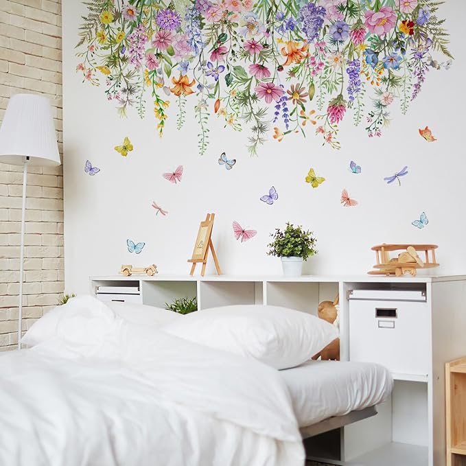 Watercolor Wildflower Wall Sticker, Featuring Colorful Flowers and Butterfly Patterns, Can be Peeled Off and Pasted, Suitable for Bedroom and Living Room Decoration (Wildflower 2) - Image 3