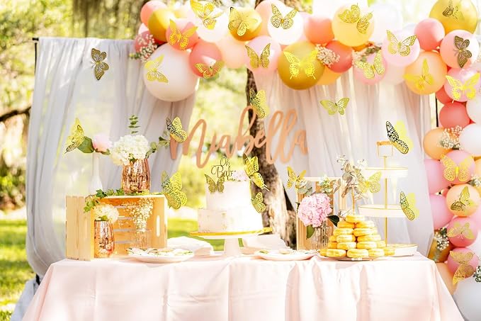 Meikeer 3D Butterfly Wall Decor 48Pcs Gold Removable Stickers Party | Gold metallic, 4 styles 3 sizes (8/10/12cm), self-adhesive, foldable 3D wings, wall, window, bedroom, wedding, party - Image 4