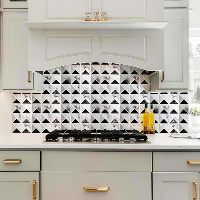 Joysticky 10-Sheet Peel and Stick Backsplash, 12" * 12" Crystal Texture Stick on Tiles Backsplash for Kitchen & Bathroom，Thicker Design Peel and Stick Wall Tiles（Black Gold） - Image 6