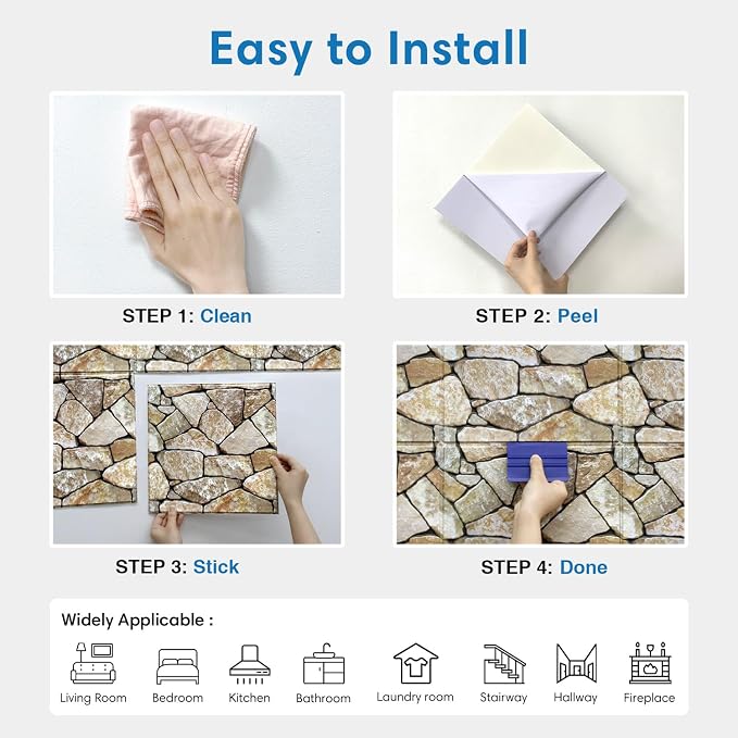 COMSTICKC 3D Peel and Stick Faux Stone Wall Panels for Quick DIY Wall Decor | Brown, 10 Pcs 11.8" x 11.8", Not Real Stone, Lightweight Thin PVC Decorative Tiles Wall Sticker Wallpaper, Cover 9.7 sq ft - Image 8