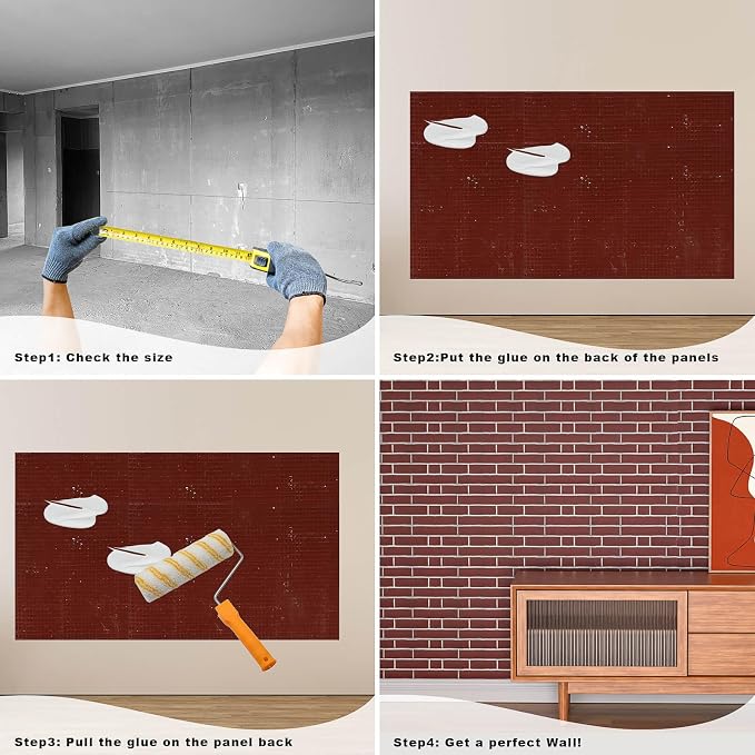 3D Wall Panels - 4PCS 47.2"x26" Faux Stone Wall Covering - MCM Modified Clay Material for Home Art, Accent Brick, Modern Exterior/Interior Decoration, Covering 34 sq.ft Slate Red Brick - Image 5