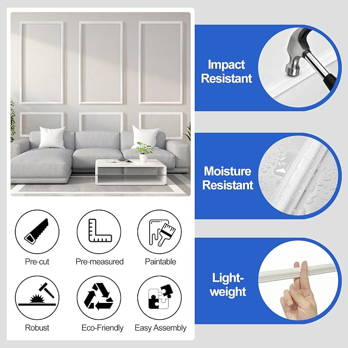 RELIANCER Peel and Stick Wall Molding Kit,30PCS Pre-Cut Door Molding Panels,3D Moulding Wainscoting Panel,Self Adhesive Walls Moulding Trim,Wall Modular Frames for Interior Walls Decor Home Bedroom - Image 5