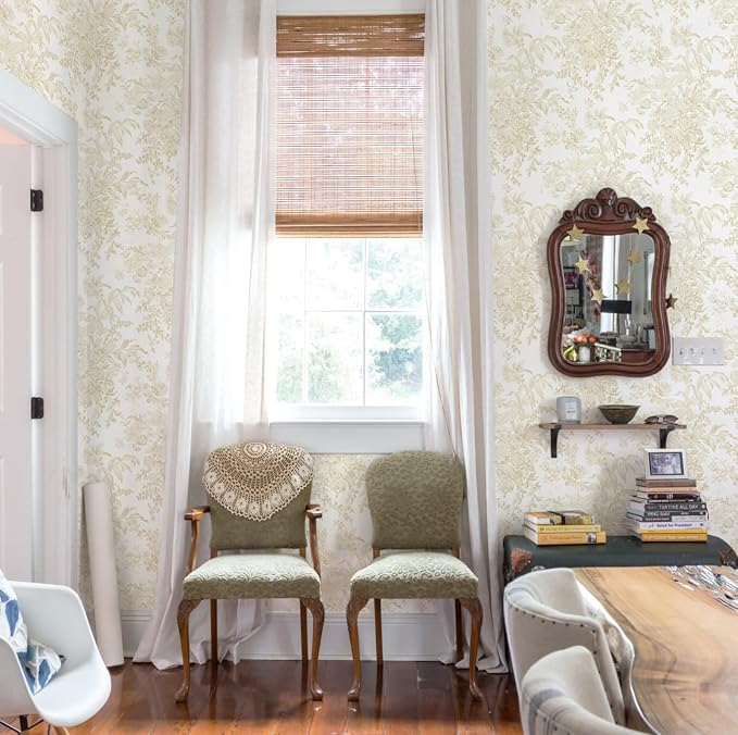 Heroad 17.3''X393'' Floral Peel and Stick Wallpaper Boho Beige Contact Paper Toile Leaf Wall Paper Removable Self Adhesive Stick on Wallpaper for Nursery Bathroom Bedroom Renter Friendly Vinyl Roll - Image 7