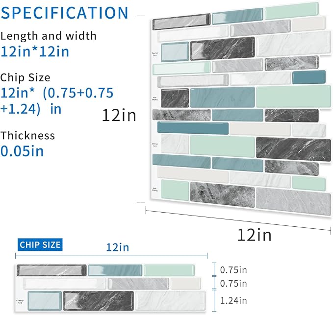 10-Sheet Peel and Stick Kitchen Backsplash Tiles | 3D Waterproof Self Adhesive Wall Tile Stick on Backsplash for Kitchen and Bathroom(Blue Green,12"×12") - Image 4