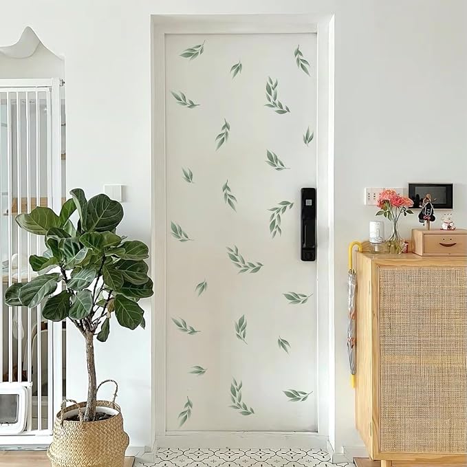 LHIUEM Green Leaves Stickers 56 PCS Boho Decals Sage Green Wallpaper Watercolor Olive Leaf Decals Fresh Leaves Wall Art Greenery Wall Decor Botanical Plants Stickers for Living Room Bedroom Office - Image 6