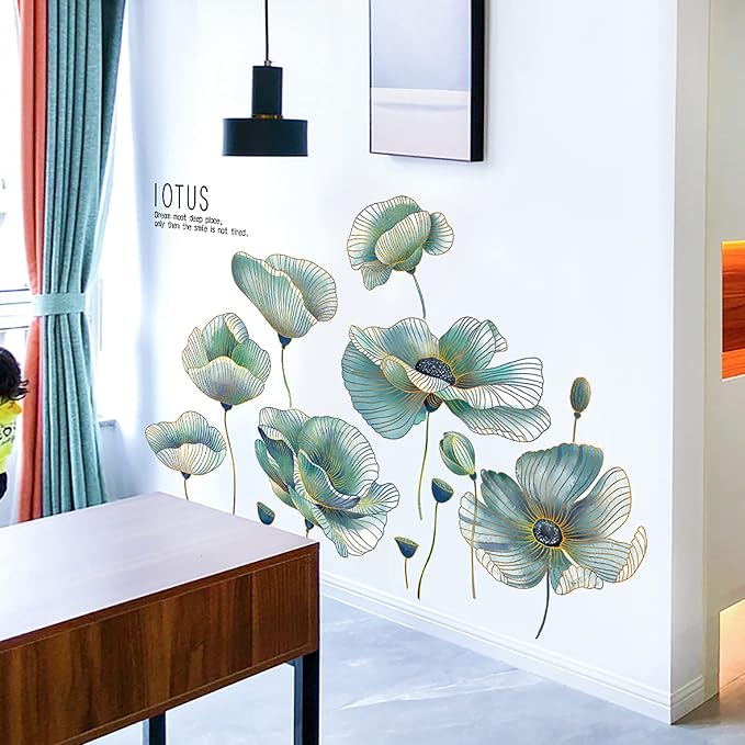 Green Lotus Wall Decals Peel and Stick Wall Stickers Removable Decal Wall Decor for Bedroom Living Room Classroom Office - Image 5