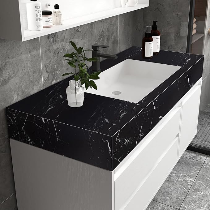 Marble Contact Paper Black Extra Wide Peel and Stick for Kitchen Countertop | 23.6"×118" Black/White Thicken Self Adhesive Black Wallpaper for Countertops Cabinets Decorative Easy to Remove - Image 6