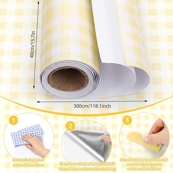 Drydiet Yellow Gingham Wallpaper Peel and Stick Contact Paper 15.8 x 118.1 | Self Adhesive Removable, Wall Sticker Paper for Bulletin Home Locker Dorm Classroom Bedroom Living Room Decor - Image 2