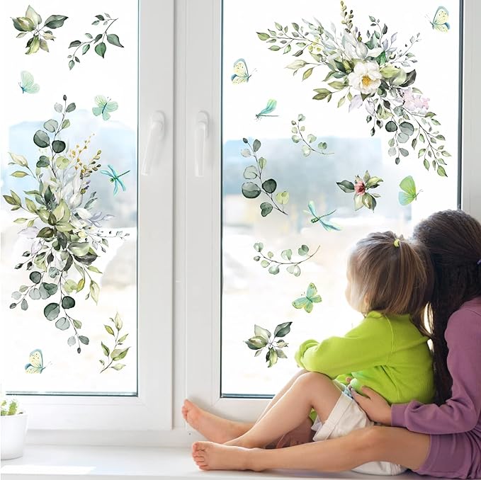 Green Leaves Wall Decals Hanging Vines Butterflies Art Mural Peel and Stick | Wall stickers, removable vinyl art mural, rustic plants, modern botanical, for living room bedroom bathroom nursery farmhouse - Image 5